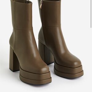 H&M Elegant Olived Heeled Boots